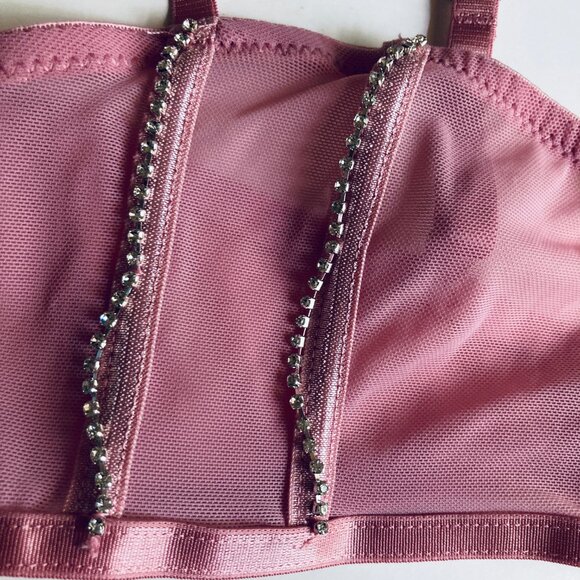🍒 5/$25 🍒 Sheer Pink Mesh Bralette with Rhinestones - Picture 3 of 5